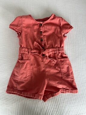 Old Navy Coral Short-Sleeve Belted Romper